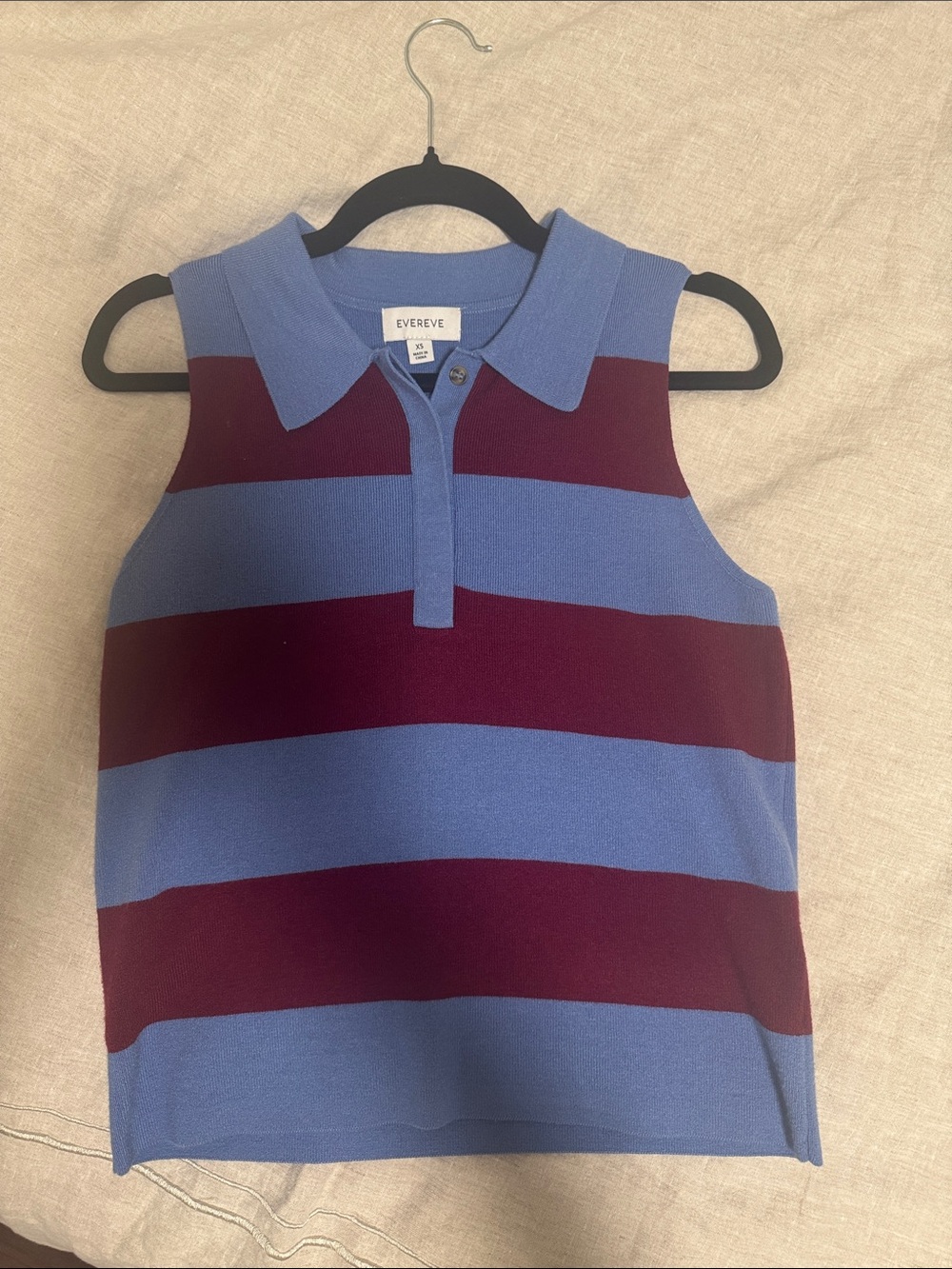 EVEREVE Blue Burgundy Striped Collared Polo Sweater XS - NWOT